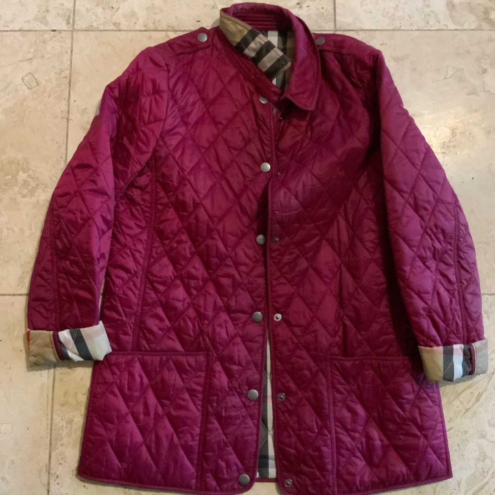 Burberry Burgundy Diamond Quilted Jacket Coat Girls 14